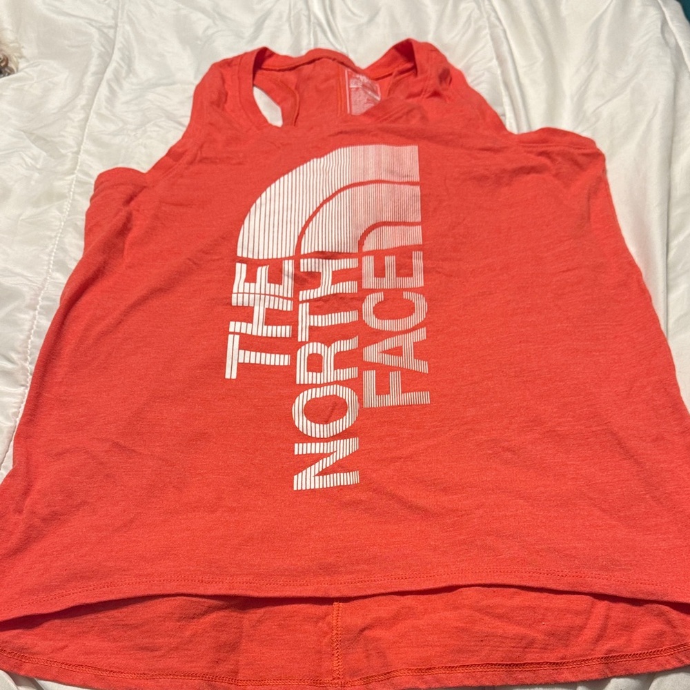 The North Face Orange Racerback Tank with White Logo Print